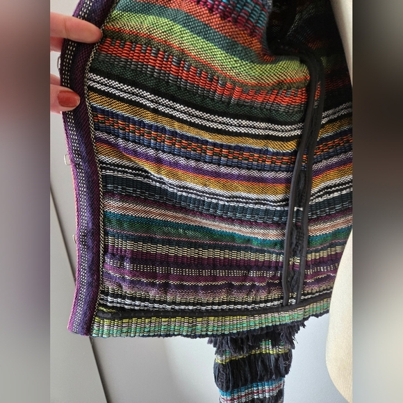 Ecru Multicolor Knit and Fringe Blazer. Size Small - Picture 11 of 15